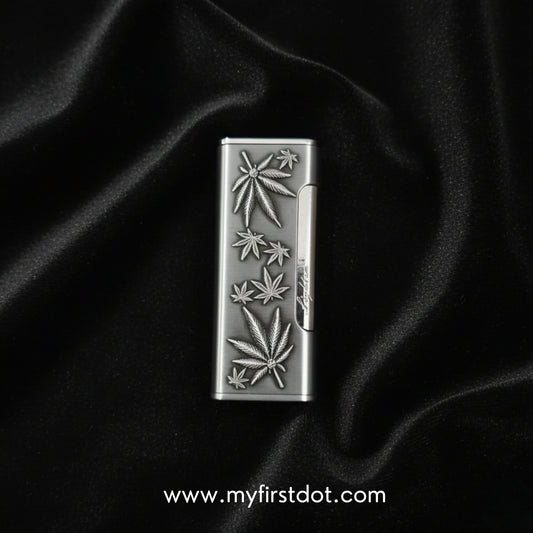 Vintage Leaf Carved Jet Flame Lighter Silver