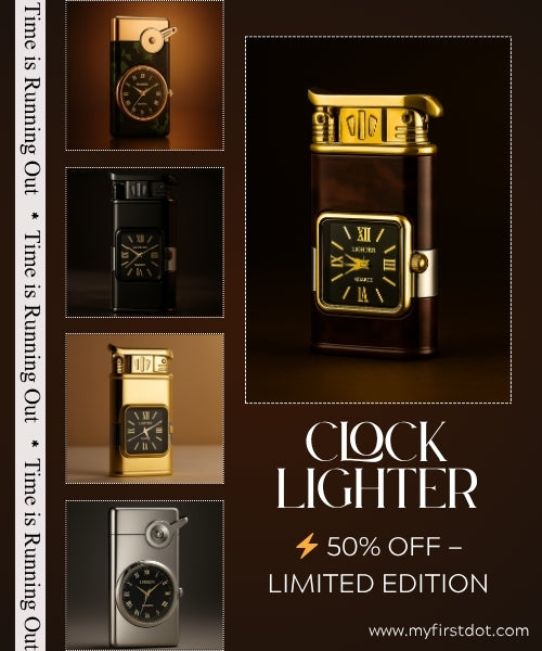 Luxury refillable bronze jet flame lighter with Roman numeral watch design