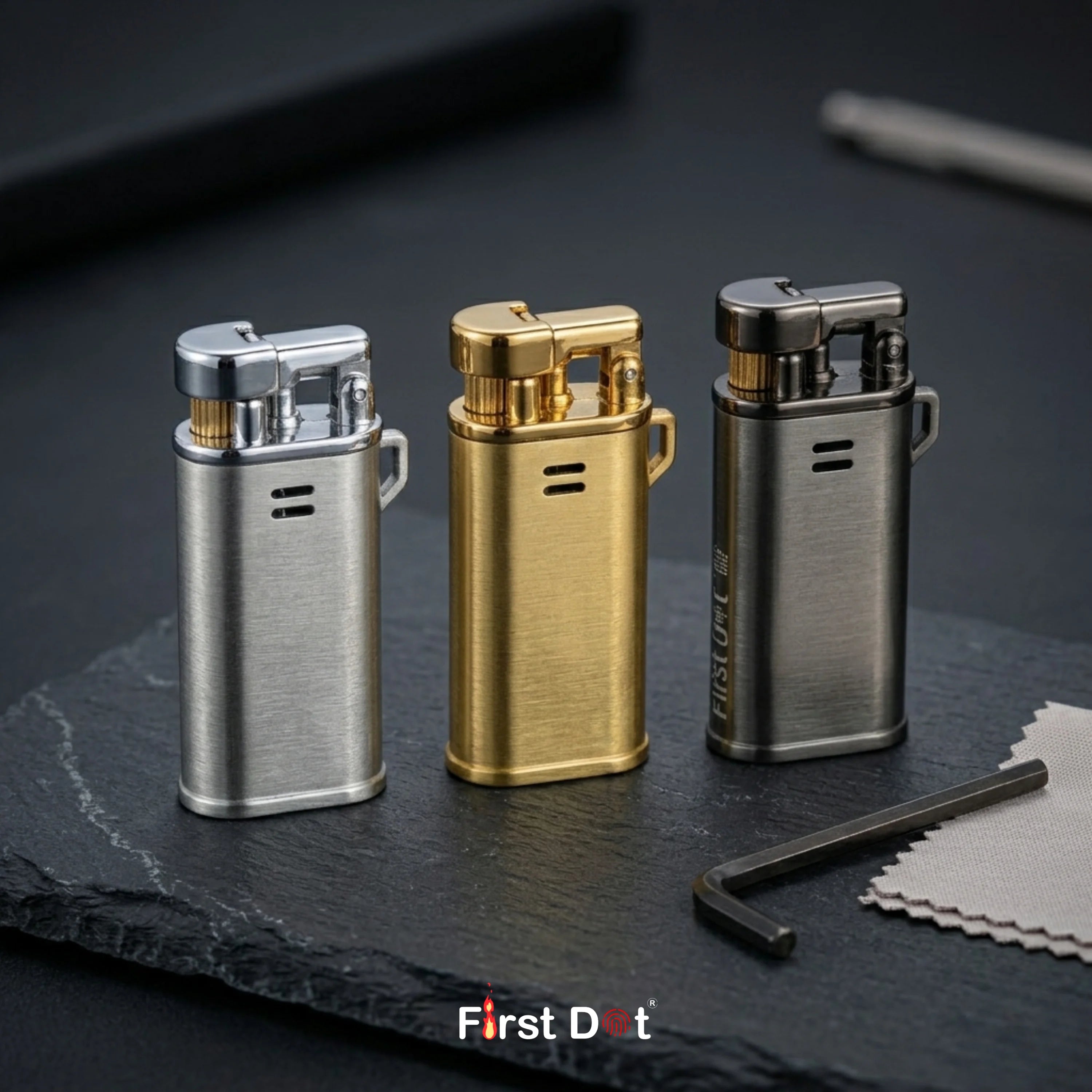 Oblik Brushed Compact Flip Top Lighter