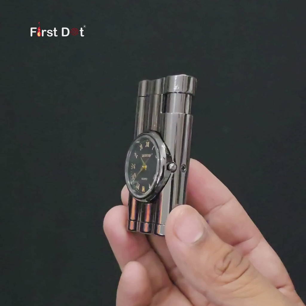 First Dot Vintoro Jet Flame Built-In Analog Watch Lighter