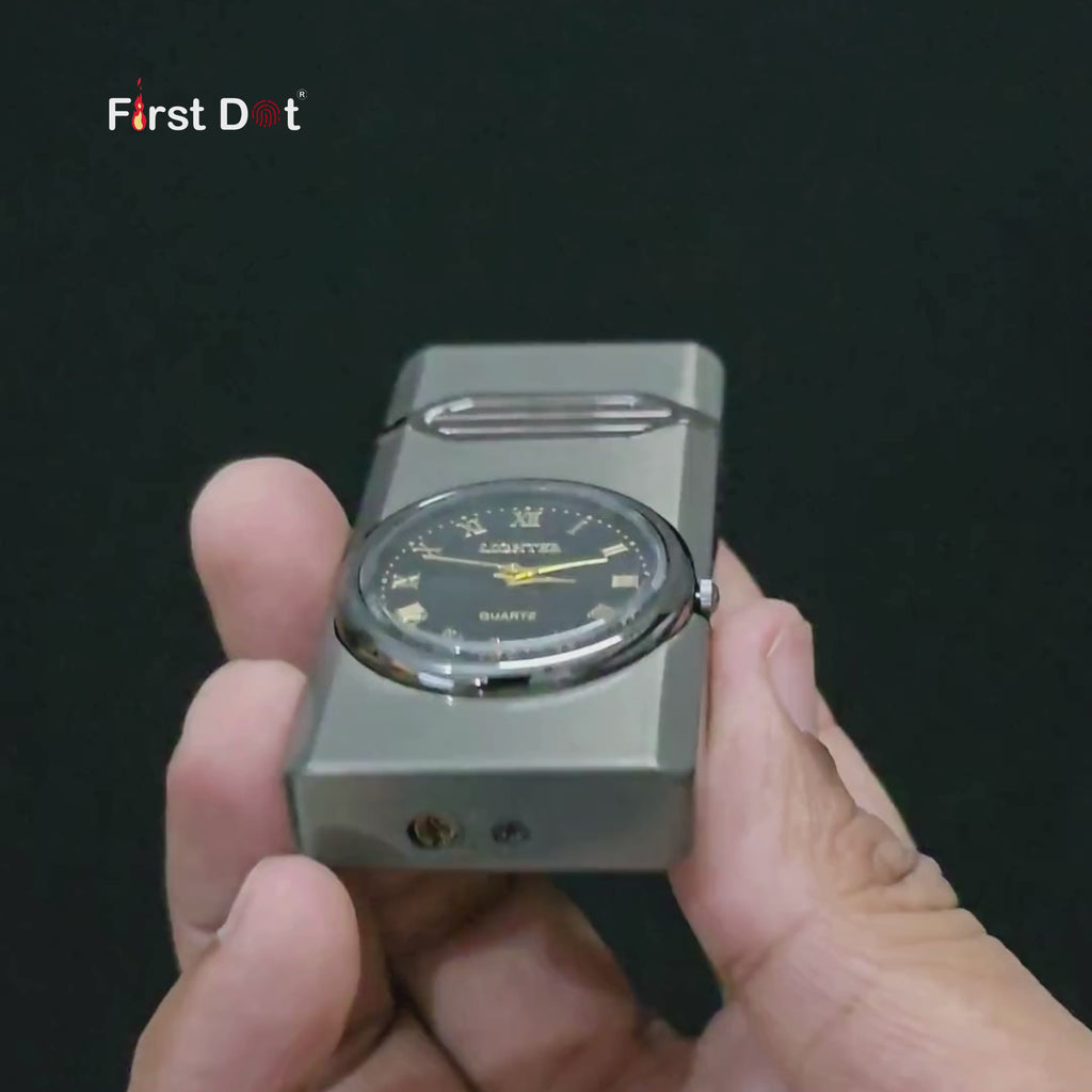 First Dot Aurum Jet Flame Lighter with Illuminated Watch Dial