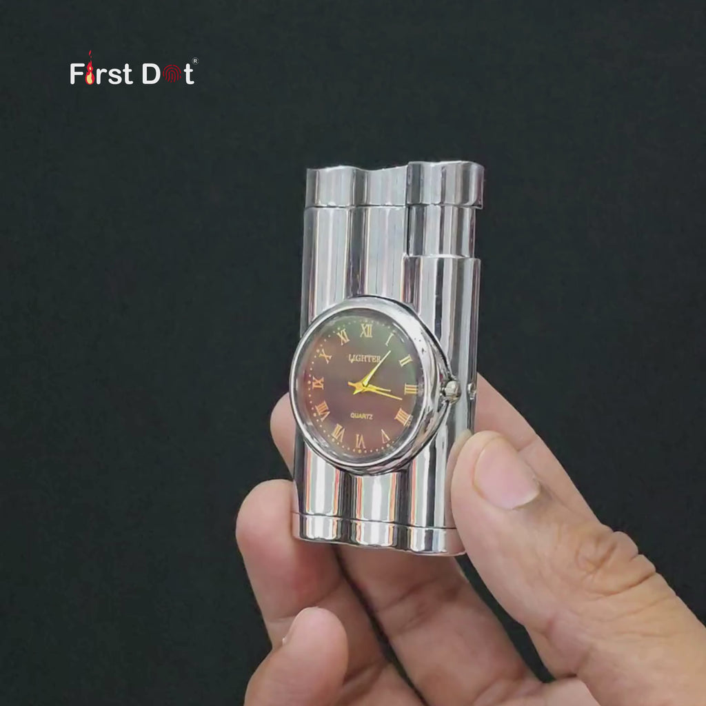 First Dot Vintoro Jet Flame Built-In Quartz Analog Watch Lighter