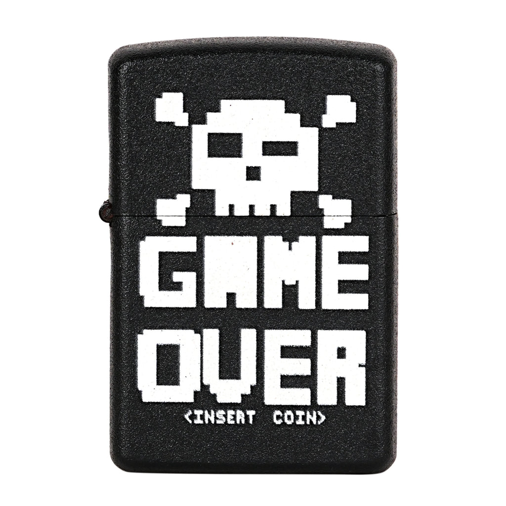 Black lighter with pixelated skull design and 'GAME OVER' text on a white background Game Over Premium Refillable Cigarette Lighter first dot