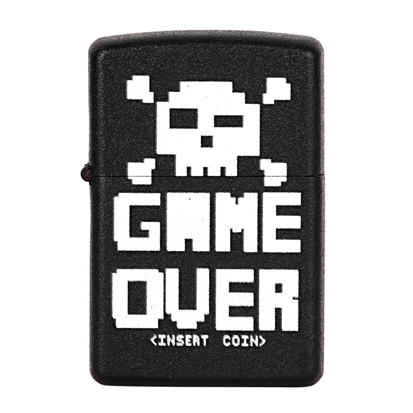 Black lighter with pixelated skull design and 'GAME OVER' text on a white background Game Over Premium Refillable Cigarette Lighter first dot