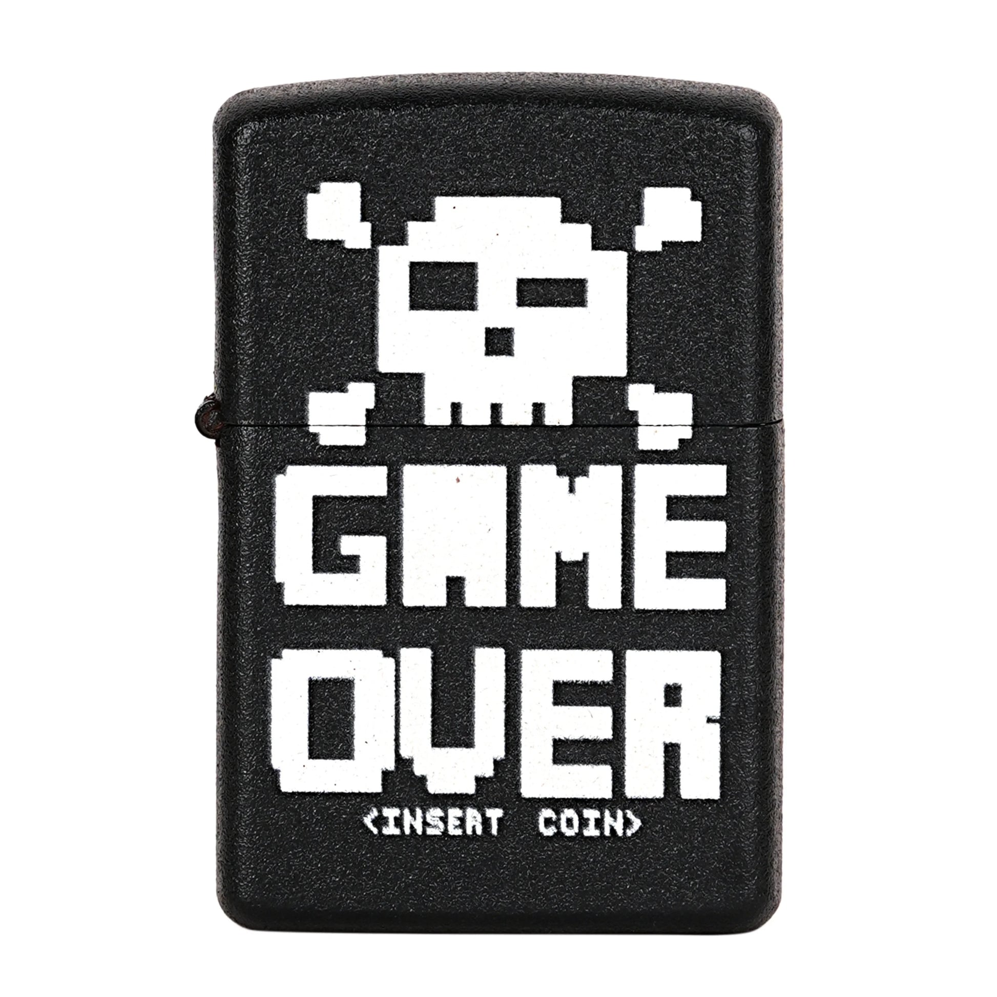 Black lighter with pixelated skull design and 'GAME OVER' text on a white background Game Over Premium Refillable Cigarette Lighter first dot