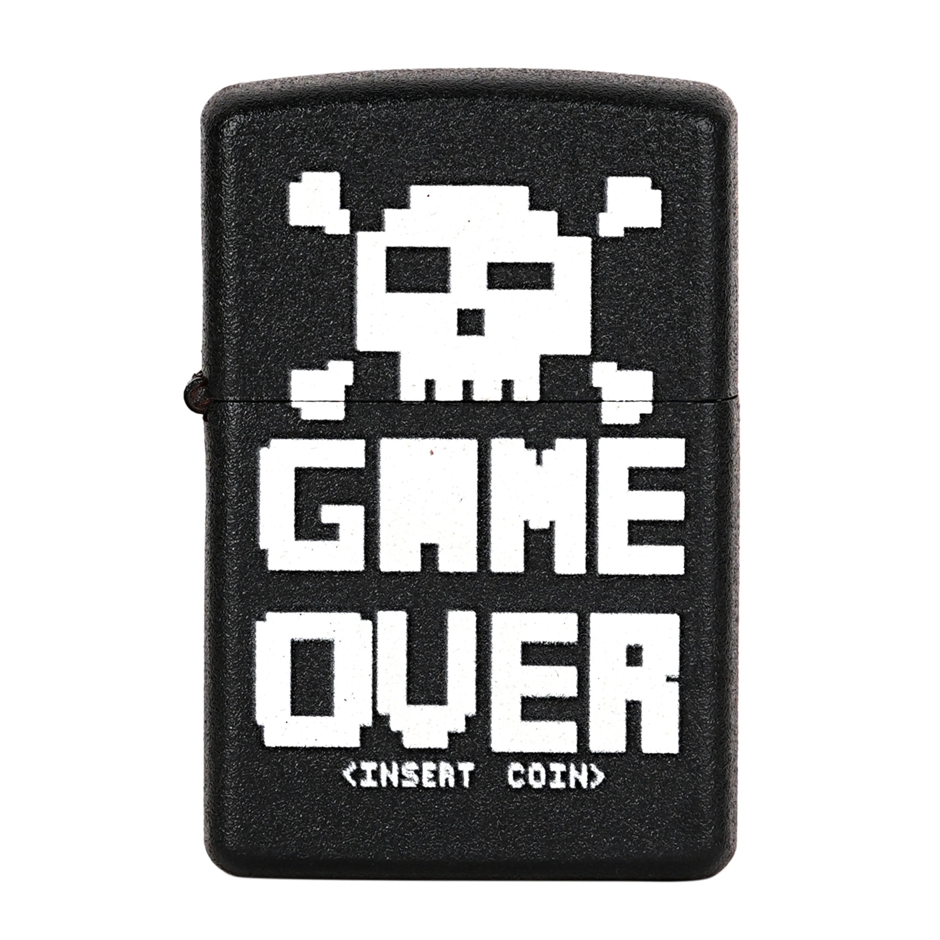 Black lighter with pixelated skull design and 'GAME OVER' text on a white background Game Over Premium Refillable Cigarette Lighter first dot