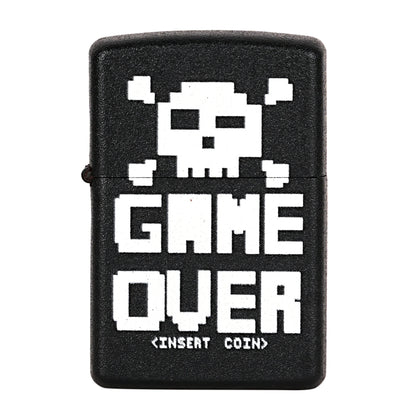 Black lighter with pixelated skull design and 'GAME OVER' text on a white background Game Over Premium Refillable Cigarette Lighter first dot