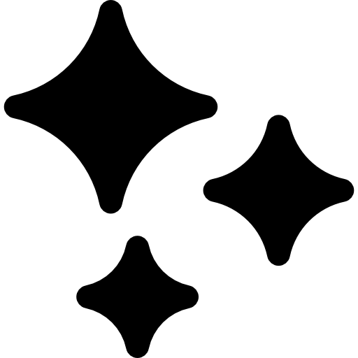 Three black star-shaped objects on a white background