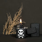 Black lighter with skull design on a dark background Death Note Skull Premium Refillable Cigarette Lighter First Dot
